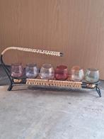 Vintage theelichthouder met 6 gekleurde glaasjes, Huis en Inrichting, Ophalen, Gebruikt, ., .