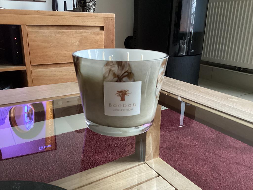 Bougie Baobab reconditionnée., Huis en Inrichting, Woonaccessoires | Kandelaars en Kaarsen, Zo goed als nieuw, Kaars, Hout, Grijs