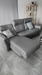 Lederen zetel 3 zit met lounge die elektrisch uitschuift, Huis en Inrichting, Ophalen, 250 tot 300 cm, Hoekbank, Driepersoons