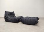 Ligne Roset Togo - 1 seater & pouf - blue pinstripe fabric, 100 tot 125 cm, Ophalen of Verzenden, Zo goed als nieuw, 75 tot 100 cm