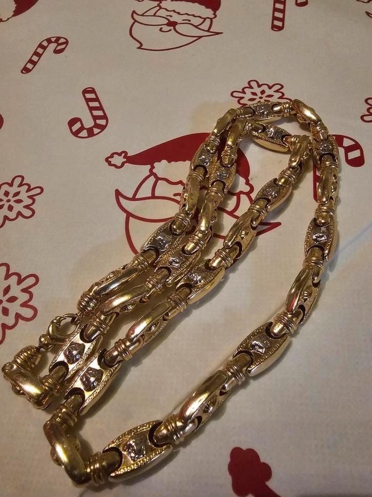 Goud koning Halsketting 65cm lengte 8mm breed 40gram 14k/585, Bijoux, Sacs & Beauté, Colliers, Comme neuf, Or, Or, Enlèvement ou Envoi