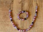 Set 1 : collier et bracelet : perles en métal rose/violet/gr, Comme neuf, Réglable, Autres matériaux, Enlèvement
