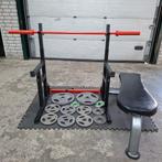 Squat Rack met Lifemaxx bench + Olympische Gewichten Set, Sport en Fitness, Fitnessmaterialen, Ophalen, Zo goed als nieuw