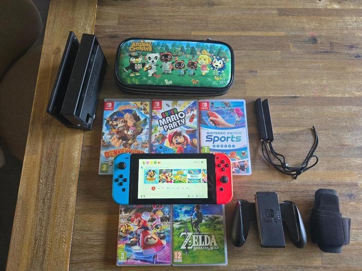 Nintendo Switch + 5 games, Games en Spelcomputers, Spelcomputers | Nintendo Switch, Gebruikt, Switch Original, Met 1 controller