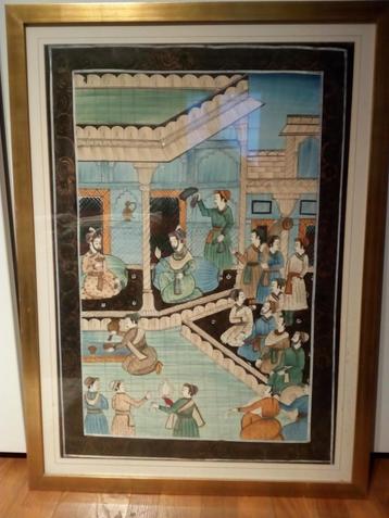 Mughal Indian Silk Painting beschikbaar voor biedingen