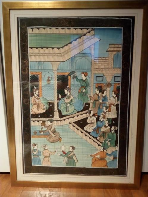 Mughal Indian Silk Painting, Antiek en Kunst, Kunst | Schilderijen | Modern, Ophalen