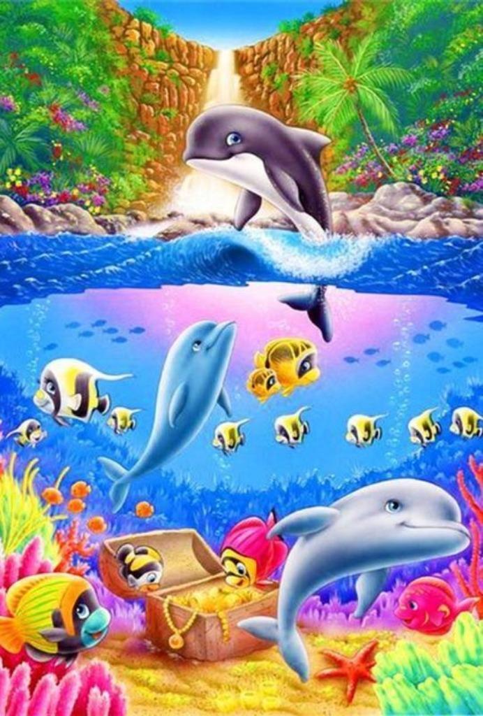 Diamond Painting dolfijnen 40x30cm, Hobby en Vrije tijd, Knutselen, Nieuw, Overige typen, Verzenden