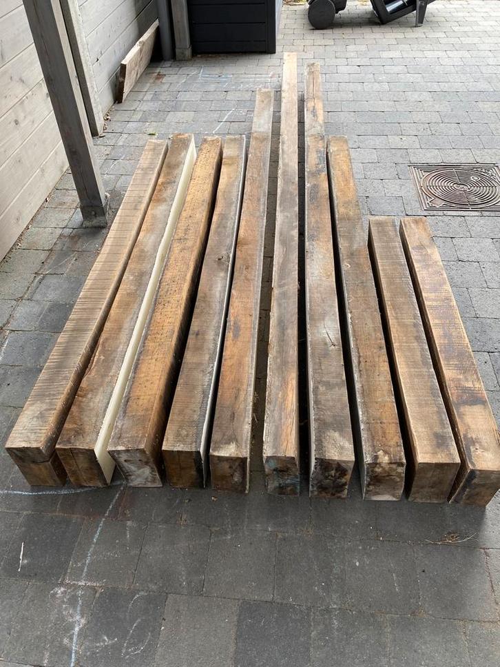 Eiken balken deels wit geverfd prijs o.v.t.k., Tuin en Terras, Palen, Balken en Planken, Gebruikt, Balken, Ophalen