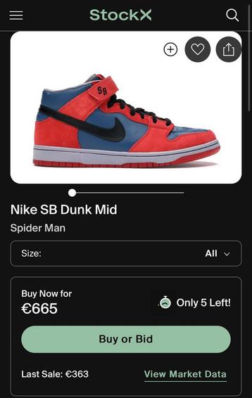 Nike Sb Dunk Mid Spider Man 10,5/44 beschikbaar voor biedingen
