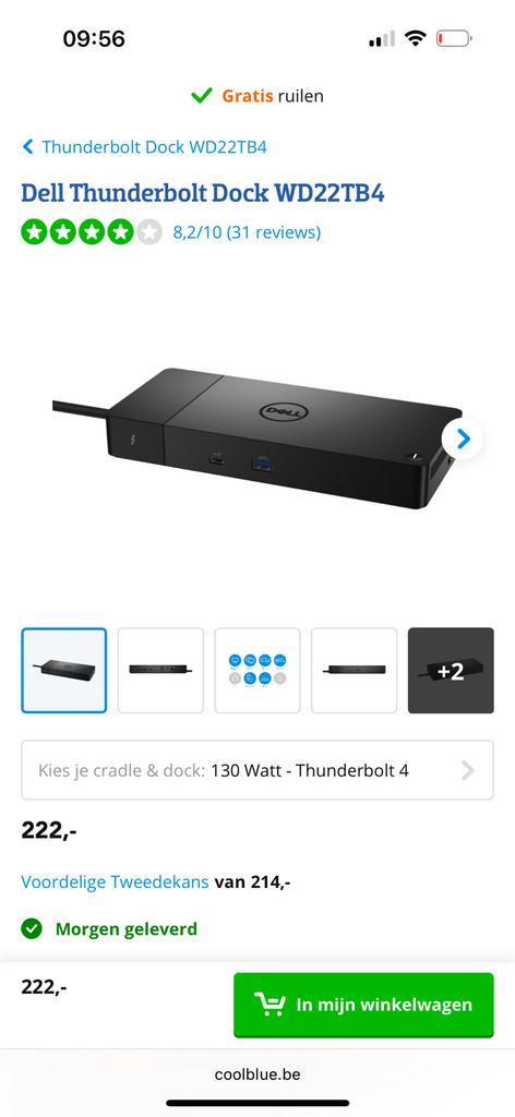 DELL Dell Thunderbolt dockingstation – WD22TB4, Computers en Software, Netwerk switches, Nieuw, Ophalen