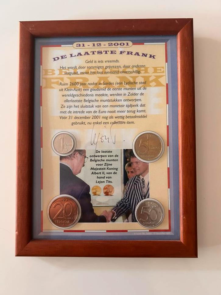 De laatste frank met handtekening ontwerper lejon tits, Postzegels en Munten, Munten | België, Setje, Overig, Ophalen