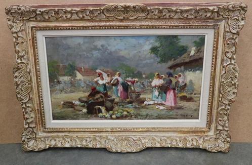 Aladár PÁDLY, een drukke marktdag, Antiek en Kunst, Kunst | Schilderijen | Klassiek, Ophalen of Verzenden