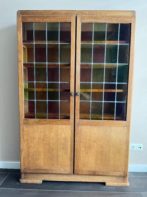 Gave antieke vitrinekast met glas-in-lood deuren, Antiek en Kunst, Curiosa en Brocante, Ophalen
