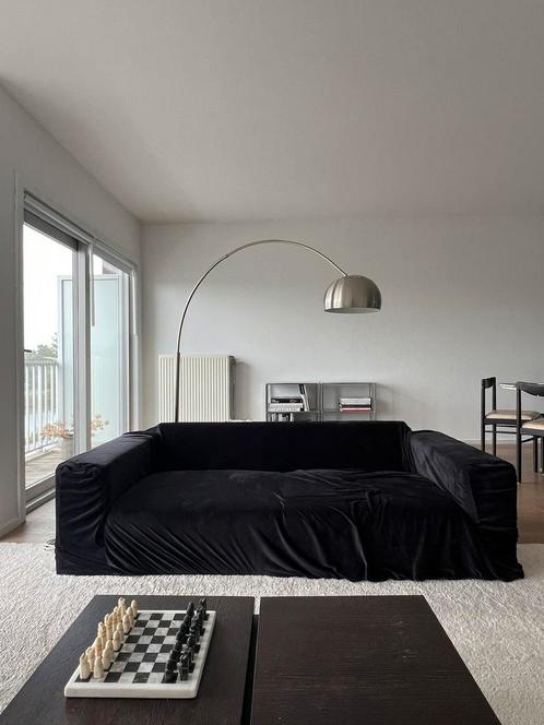 Vintage zwarte velvet zetel, 3 zit, Huis en Inrichting, Zetels | Zetels en Chaises Longues, Zo goed als nieuw, Ophalen