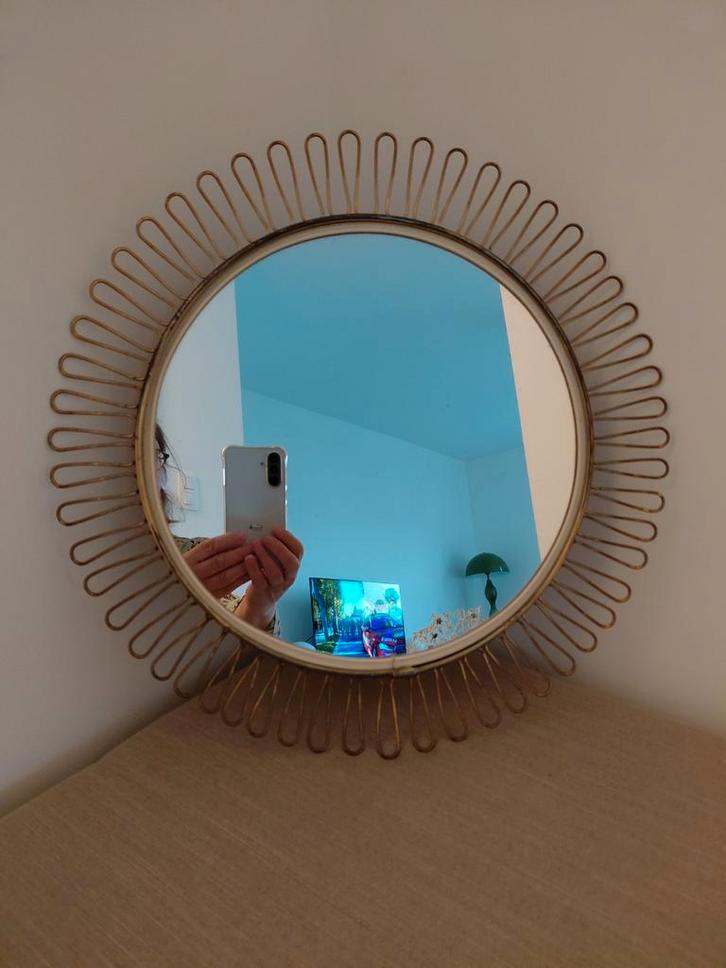 Goudkleurige vintage zonvormige spiegel Scandinavische stijl, Huis en Inrichting, Woonaccessoires | Spiegels, Zo goed als nieuw
