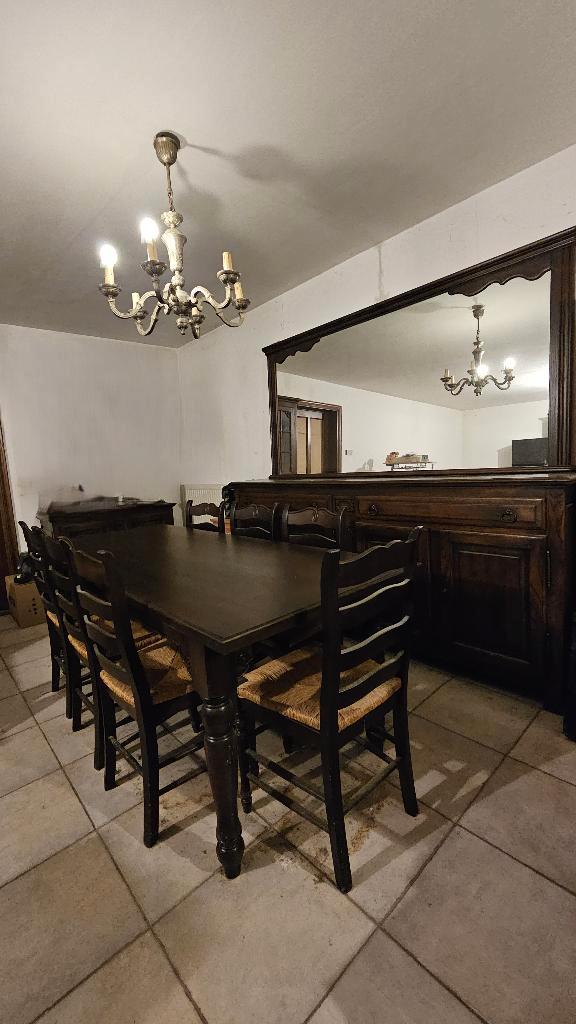 Vol hout: tafel, 8 stoelen, buffetkast, Huis en Inrichting, Complete eetkamers, Zo goed als nieuw, 8 stoelen of meer, Ophalen