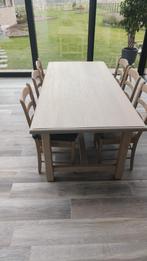 Oude gezandstraalde eiken tafel en stoelen., Huis en Inrichting, Ophalen, Zo goed als nieuw