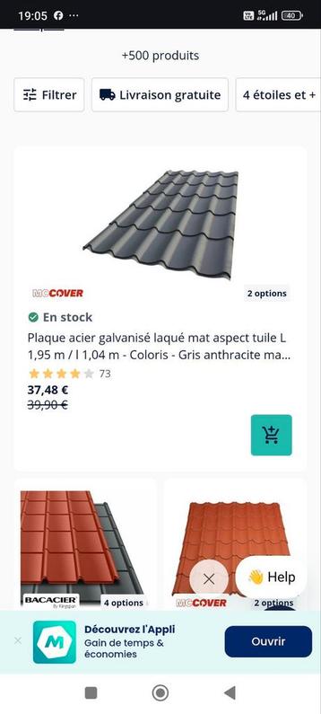 Toles tuiles toiture beschikbaar voor biedingen
