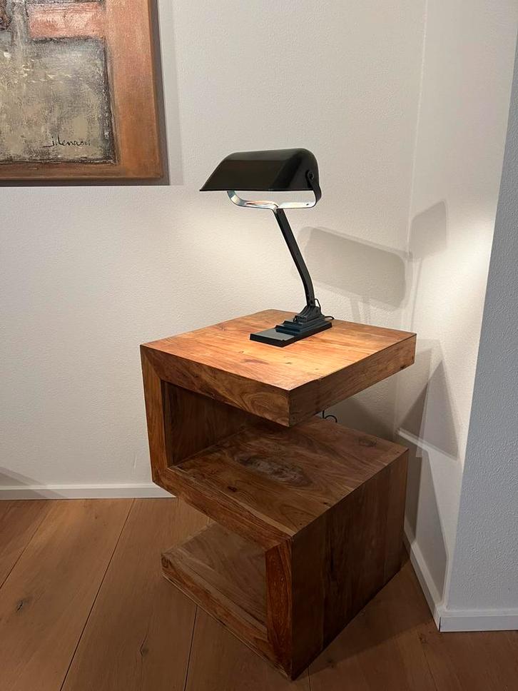 Moderne Bijzettafel hout - S-vorm, Huis en Inrichting, Tafels | Bijzettafels, Gebruikt, Overige vormen, 60 cm of meer, Minder dan 55 cm