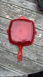 Le creuset Grillpan 20x20 kersen rood, Ophalen, Gebruikt, Gietijzer, Keramische plaat
