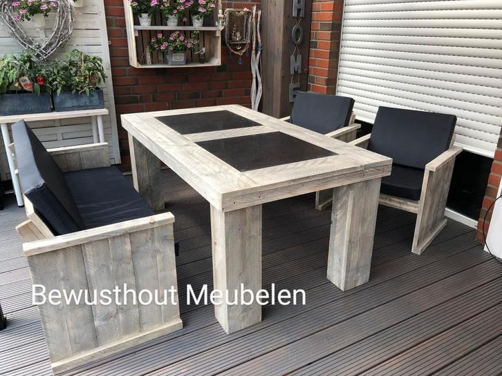 Tuinmeubelen van Steigerhout. Prachtige Tuinset!, Tuin en Terras, Tuinsets en Loungesets, Nieuw, Tuinset, Steigerhout, Bank, Eettafel