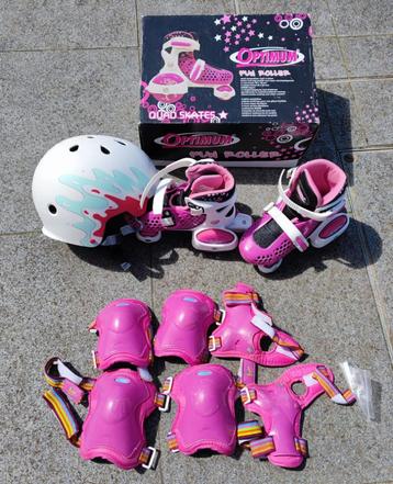 Rollers Optimum Quad Skates 30-33 avec casque et protections, Autres marques, Rollers 4 roues en ligne, Réglable, Comme neuf