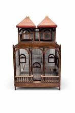 Het betreft een meerlagige vogelkooi van massief hout., Antiek en Kunst, Ophalen