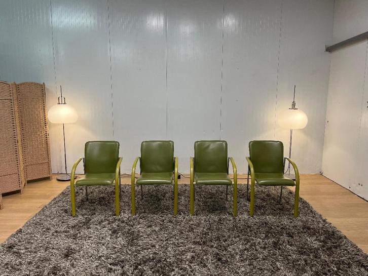 ZGAN Leolux Cimaronne Eetkamerstoelen Groen (4 stuks), Huis en Inrichting, Stoelen, Zo goed als nieuw, Vier, Leer, Overige kleuren