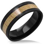 Zwart stalen mannen ring met hout, IJzer of Staal, Zwart, Heer, Nieuw