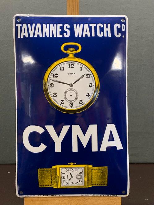 Emaille reclamebordje CYMA watch uit 1926, Verzamelen, Merken en Reclamevoorwerpen, Gebruikt, Reclamebord, Ophalen