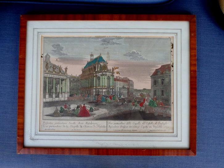 Antieke gravure ca. 1750 - Kapel Versailles met publiek, Antiek en Kunst, Kunst | Etsen en Gravures, Ophalen of Verzenden