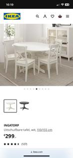 Witte ronde tafel uitschuifbaar + 4 stoelen ikea, Huis en Inrichting, Ophalen, 100 tot 150 cm, Vierkant, Zo goed als nieuw
