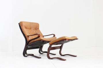 Vintage Kengu cognac leren fauteuil Rybo Rykken beschikbaar voor biedingen