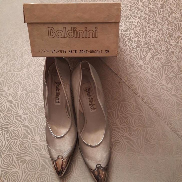 BALDININI mt.39* ZILVER LEDER + NET*1 X CATWALK/MODESHOW*, Kleding | Dames, Schoenen, Zo goed als nieuw, Dansschoenen, Overige kleuren