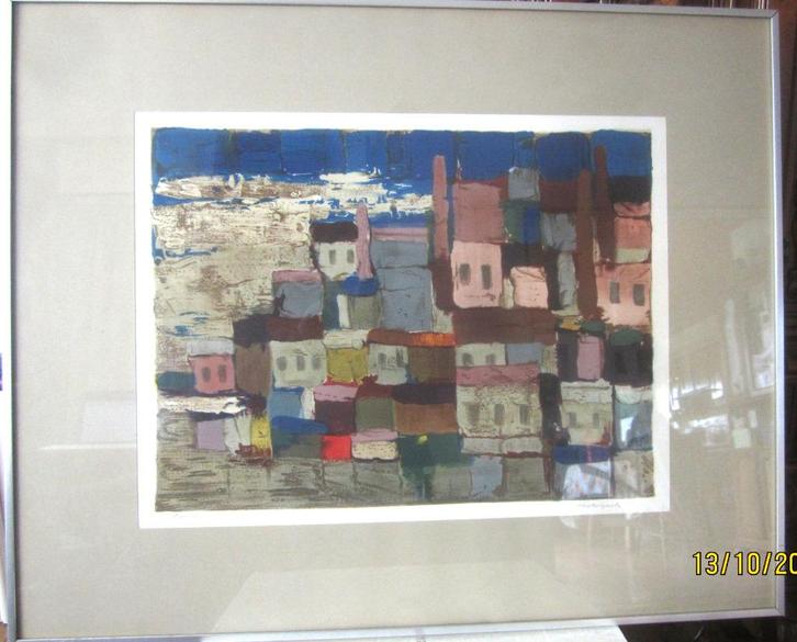 "Le village rose" - Jean Oosterlynck, Antiek en Kunst, Kunst | Litho's en Zeefdrukken, Ophalen