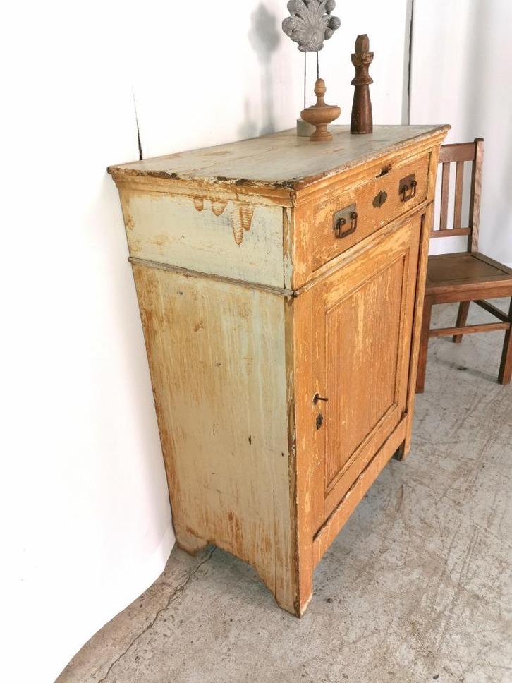 Antiek brocante bijzet kast met eiken blad H 105 B 78 D 42, Antiek en Kunst, Curiosa en Brocante, Ophalen