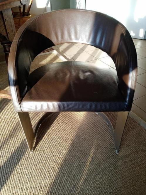 2 Durlet design eetkamer stoelen, Huis en Inrichting, Stoelen, Zo goed als nieuw, Twee, Leer, Metaal, Bruin, Ophalen