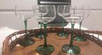 6 vintage wijnglazen Luminarc France op groene, hoge voet, Verzamelen, Ophalen of Verzenden, Zo goed als nieuw