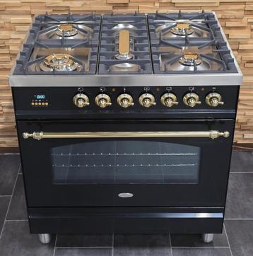 🔥Luxe Fornuis Boretti 80 cm hoogglans zwart messing GASOVEN beschikbaar voor biedingen