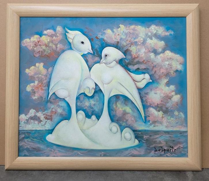 Charles DELPORTE, Les oiseaux du ciel, Antiek en Kunst, Kunst | Schilderijen | Klassiek, Ophalen of Verzenden