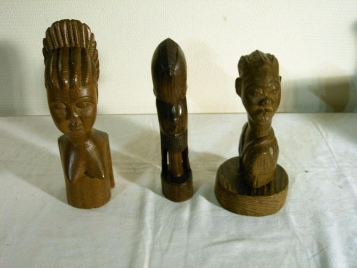 3 houten beeldjes uit Belgisch-Kongo, Antiek en Kunst, Kunst | Niet-Westerse kunst, Ophalen of Verzenden