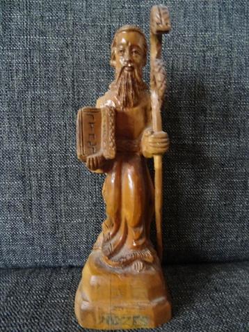 Statue ancienne de Moïse Saint Moïse avec bâton + livre 19cm