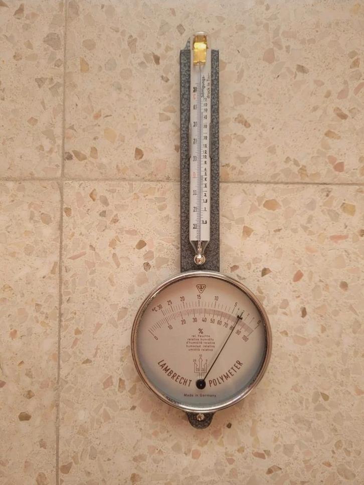 Vintage Lambrecht polymeter met kwik, luchtvochtigheidsmeter, Huis en Inrichting, Woonaccessoires | Thermometers, Zo goed als nieuw