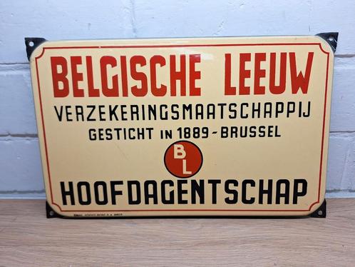 Emaille bord Verzekering Belgische Leeuw Em. Koekelberg, Verzamelen, Merken en Reclamevoorwerpen, Gebruikt, Reclamebord, Ophalen of Verzenden