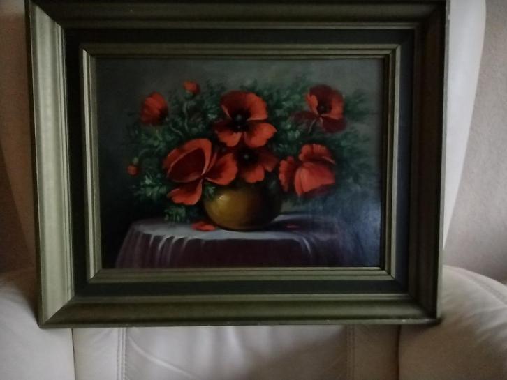Bloem stil leven Klaprozen in Vaas, Antiek en Kunst, Kunst | Schilderijen | Klassiek, Ophalen of Verzenden