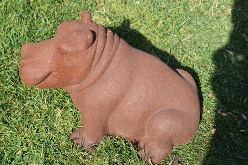 Gietijzeren nijlpaard met roestpatina, Tuin en Terras, Tuinbeelden, Nieuw, Dierenbeeld, Overige materialen, Ophalen of Verzenden
