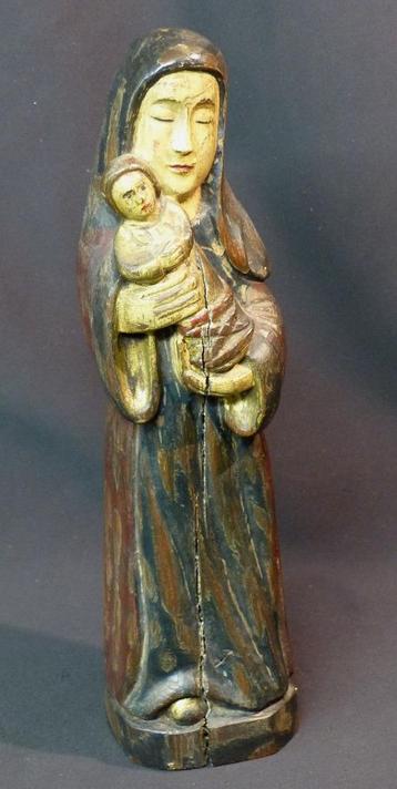 Oud beeldje van Madonna met Kind 37cm 1,3kg hout Jesus 