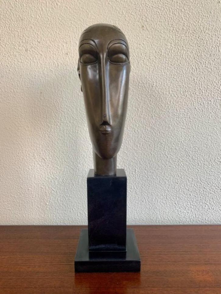 Bronzen Beeld naar Modigliani Tête de Femme Hoofd Vrouw, Antiek en Kunst, Kunst | Beelden en Houtsnijwerken, Ophalen of Verzenden