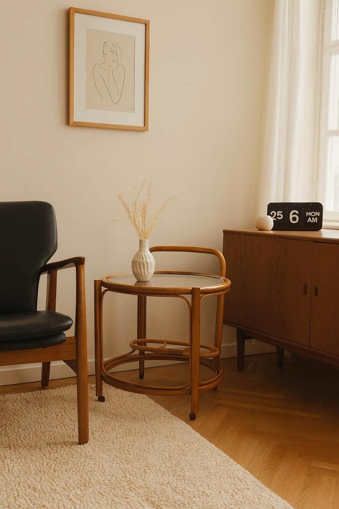 Vintage barwagen van bamboe uit de jaren 70, Huis en Inrichting, Tafels | Sidetables, Glas, Ophalen