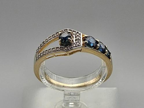 Gouden Vintage ring edelsteen saffier en diamant. 2025/175, Handtassen en Accessoires, Ringen, Zo goed als nieuw, Dame, 19 tot 20